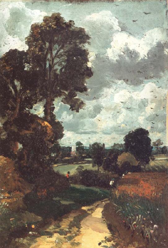 John Constable A country lane,with a church in the distance oil painting picture